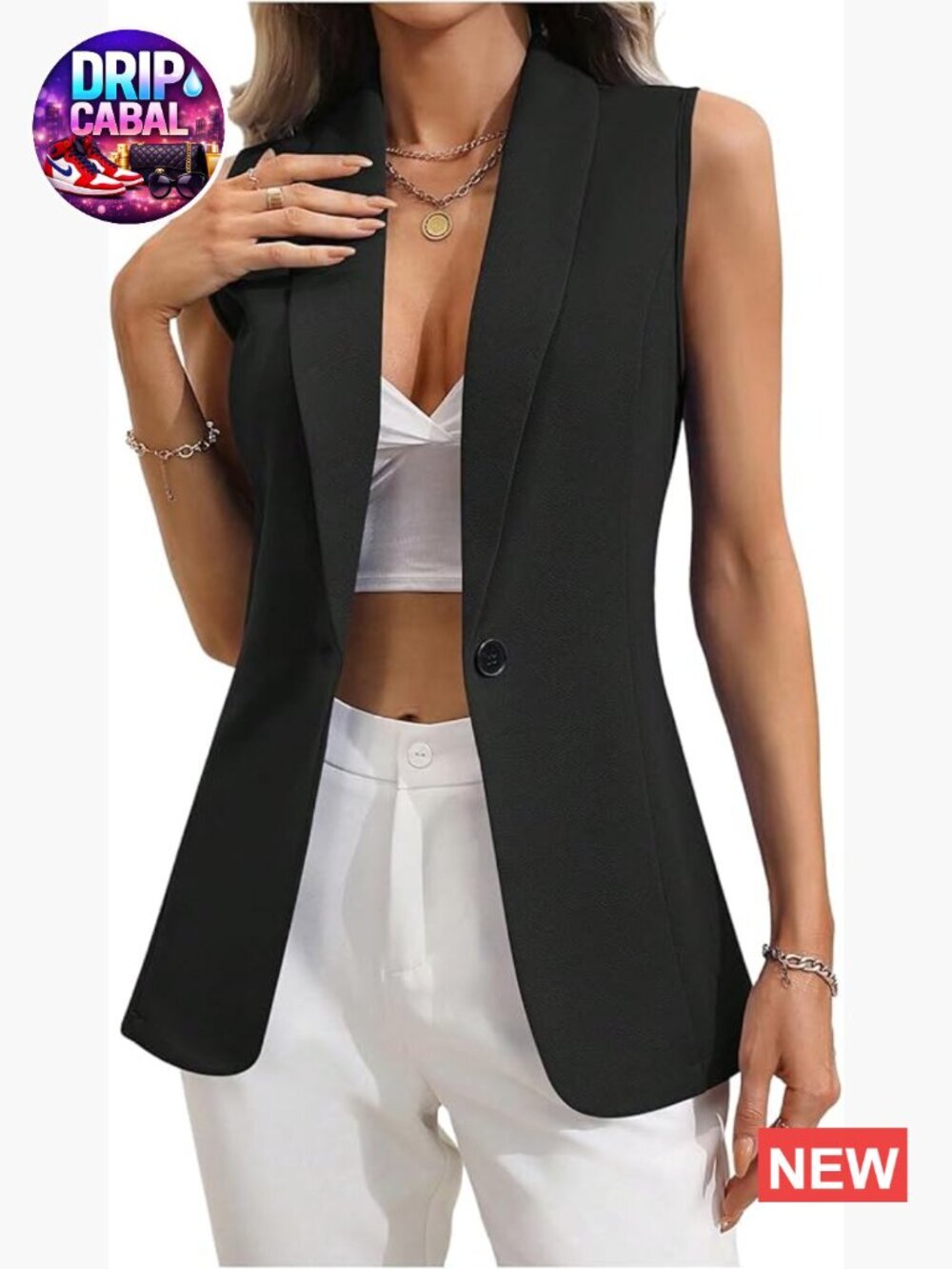 Sleeveless Shawl Collar Vest Blazer Button Front Casual Dressy Outerwear
